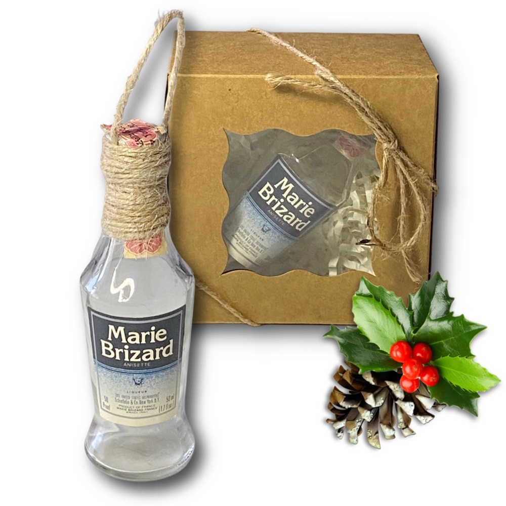 Marie Brizard Anisette Liqueur Artisan Vintage Glass Miniature Bottle Ornament